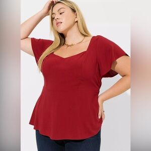 Torrid Maroon Challis Sweetheart Neckline Peplum Blouse